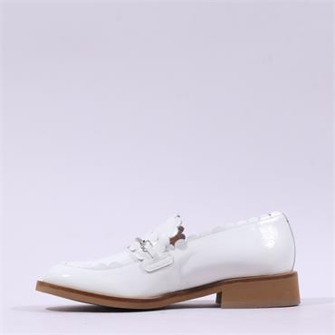 Marco Moreo Maura Frill Slip On Loafer - White Patent